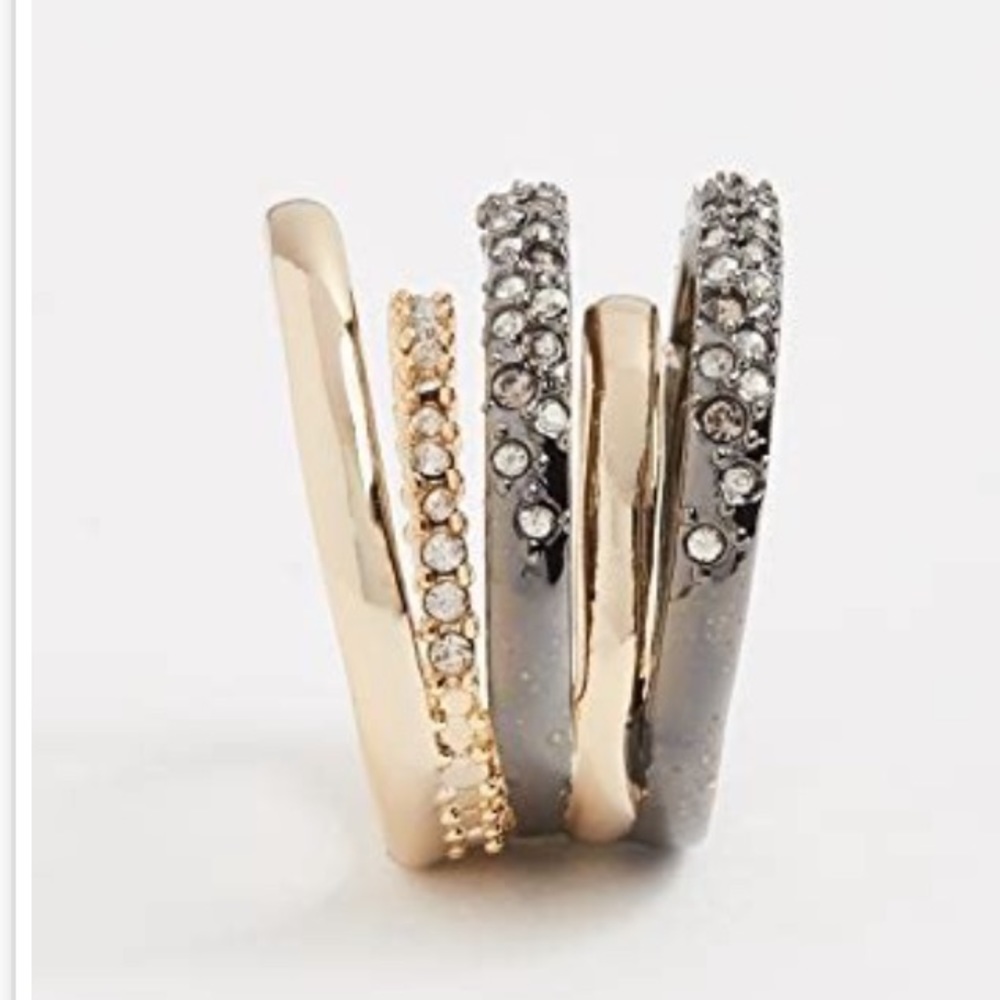 Alexis Bittar Two Toned Gold & Gunmetal Pavé Orbiting Crystal Layered Ring 7 - Picture 4 of 16
